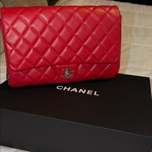 CHANEL Red Quilted Clutch